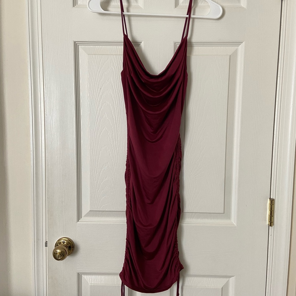 Burgundy Cowl Neck Mini Dress